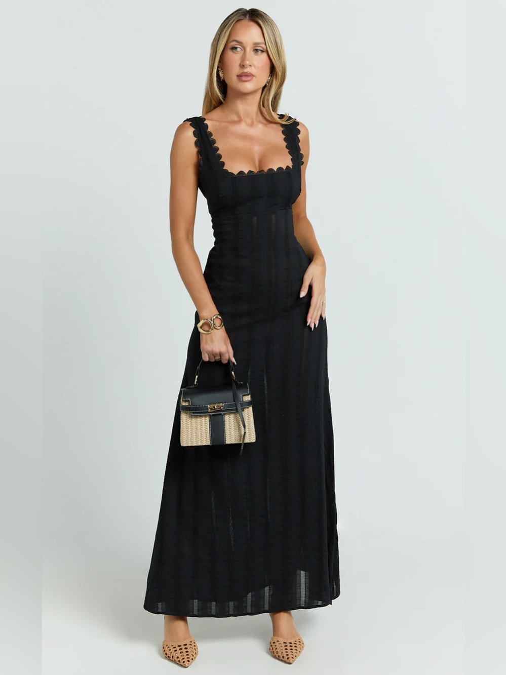 Showpo ROXANNE Square Neck Fit And Flare Black Dress